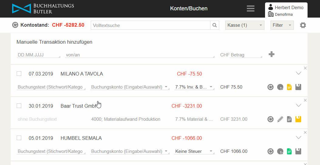 Buchen der Einnahmen und Ausgaben