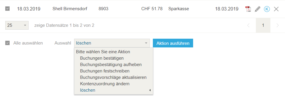 Sammelfunktion Belege buchen